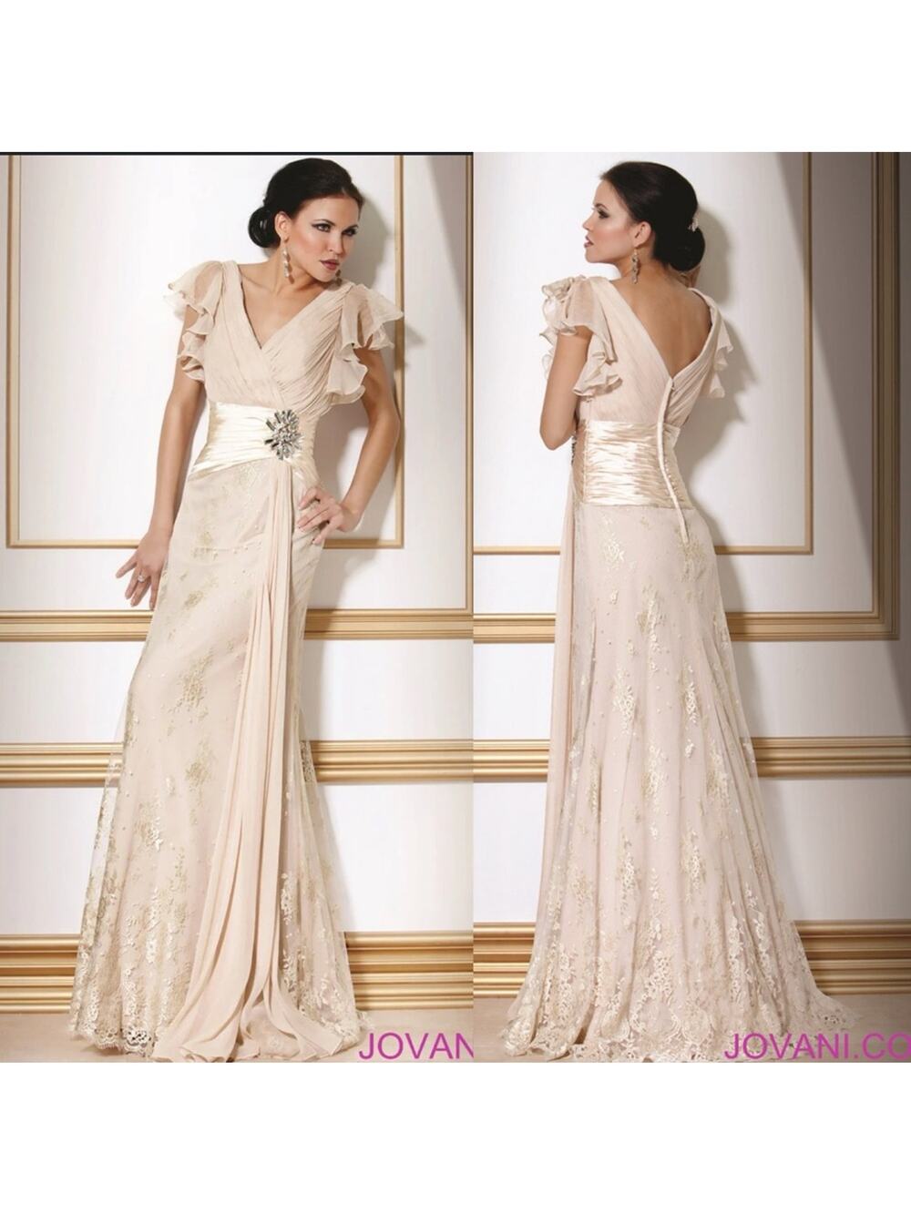 NWT‎ JOVANI EVENING 71789 lace rhinestone brooch waist gown